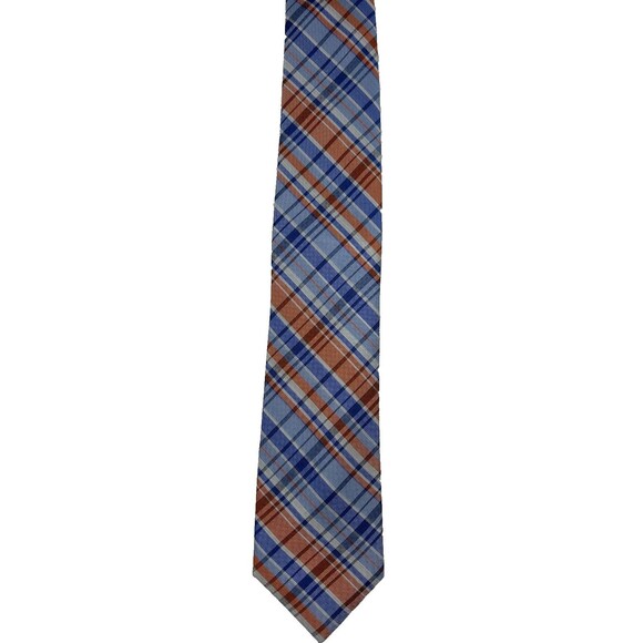 Tommy Hilfiger Men’s Plaid Tie Blue Orange White Check  57.5" x 3" - Picture 3 of 5
